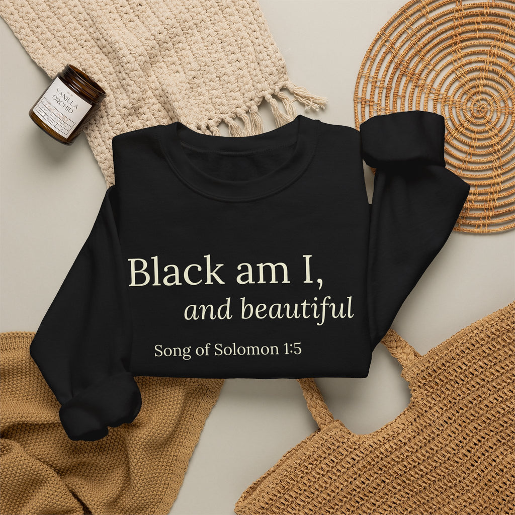 Sweat-shirt « Je suis noire et belle » — Cantique des Cantiques 1:5, col rond inspirant
