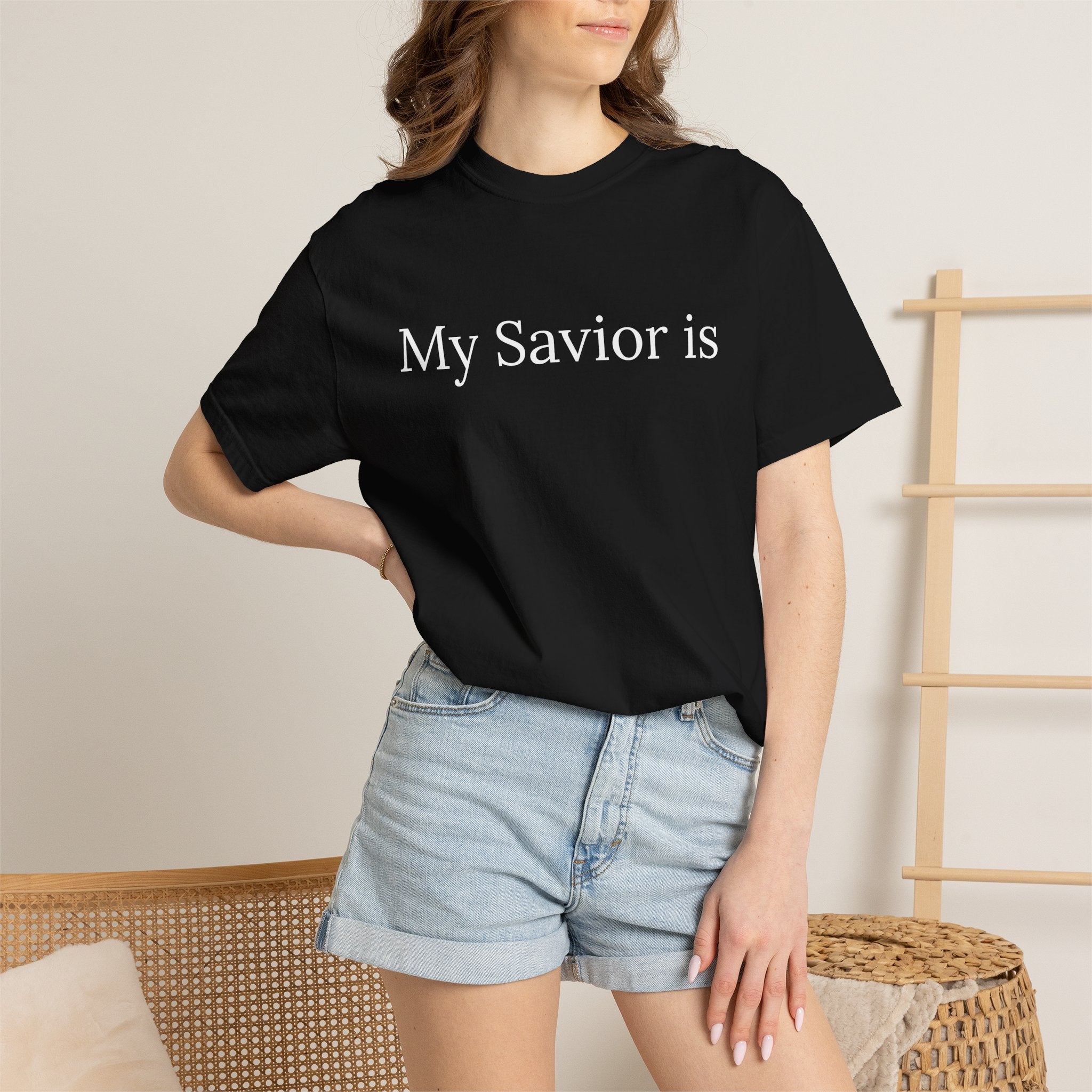 My Savior Is — Espresso Brown Garment-Dyed Christian T-Shirt